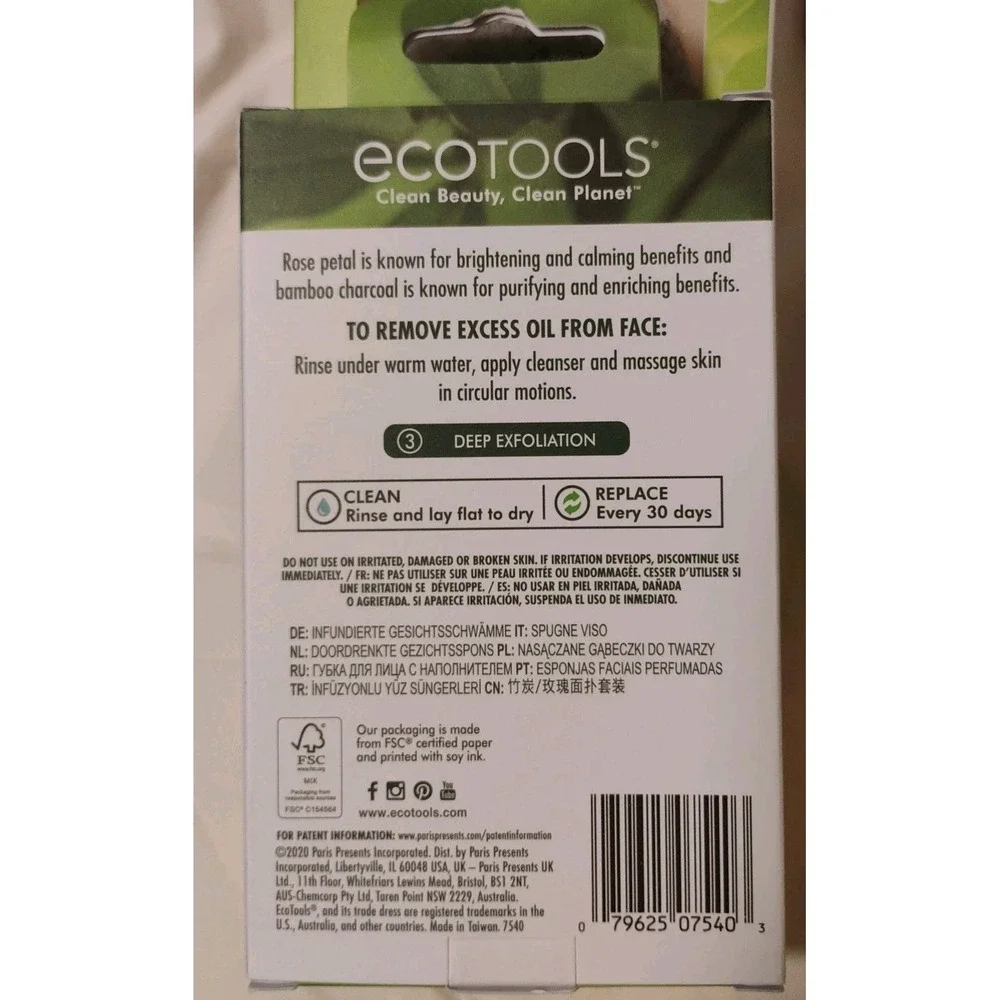 5 x 2pc Sets #7540 Ecotools Rose+Charcoal Infused Clean Planet Facial Sponges